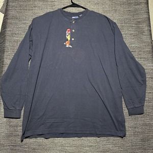 Vintage M&M’s Henley Shirt Men’s XL Blue Embroidered Logo Long Sleeve Faded